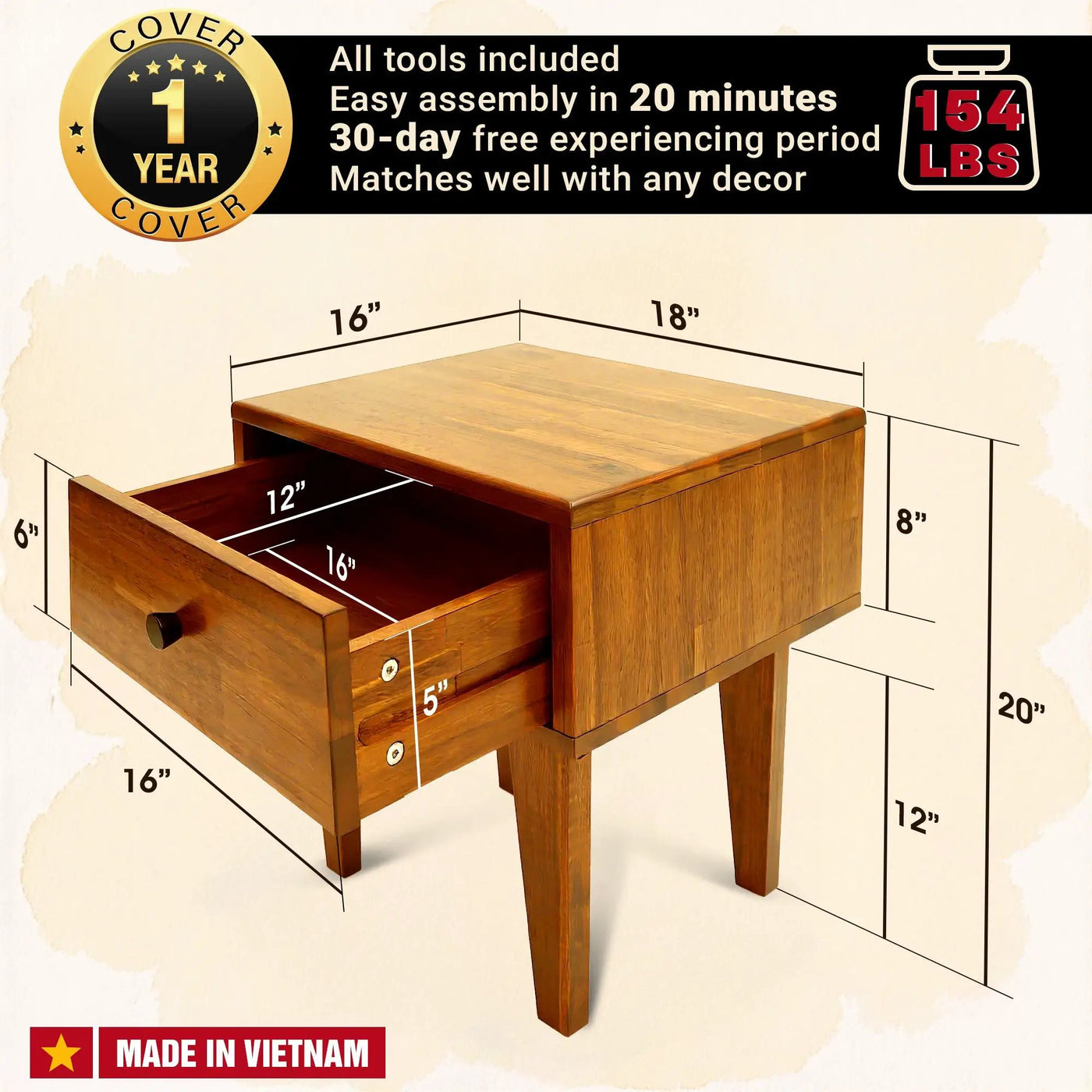 Sofia Solid Wood Nightstand by Megsu