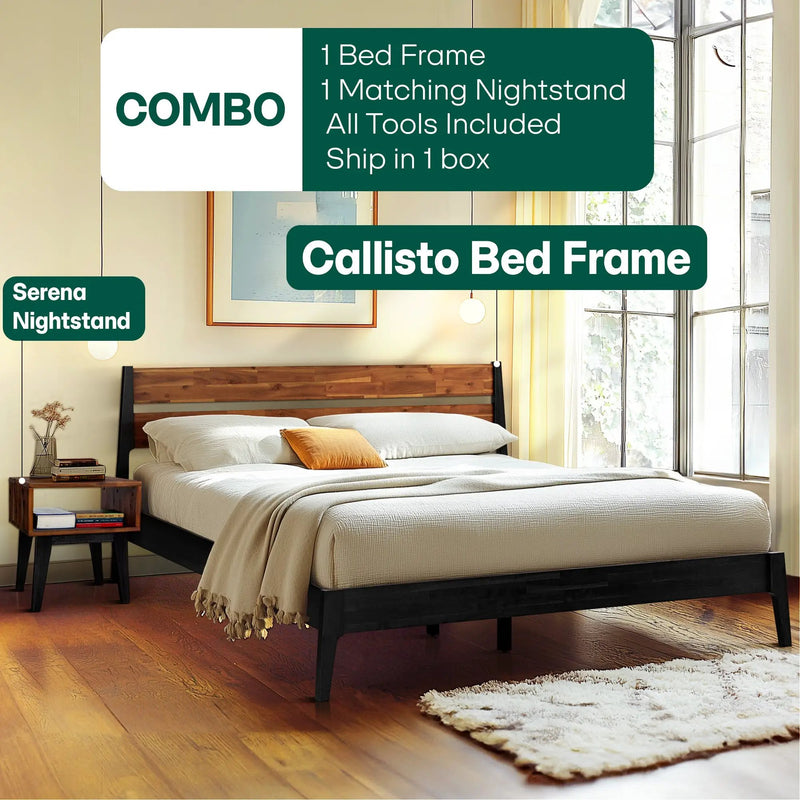 [Buy 1 Get 1] Callisto Solid Wood Bed Frame and Nightstand by Megsu