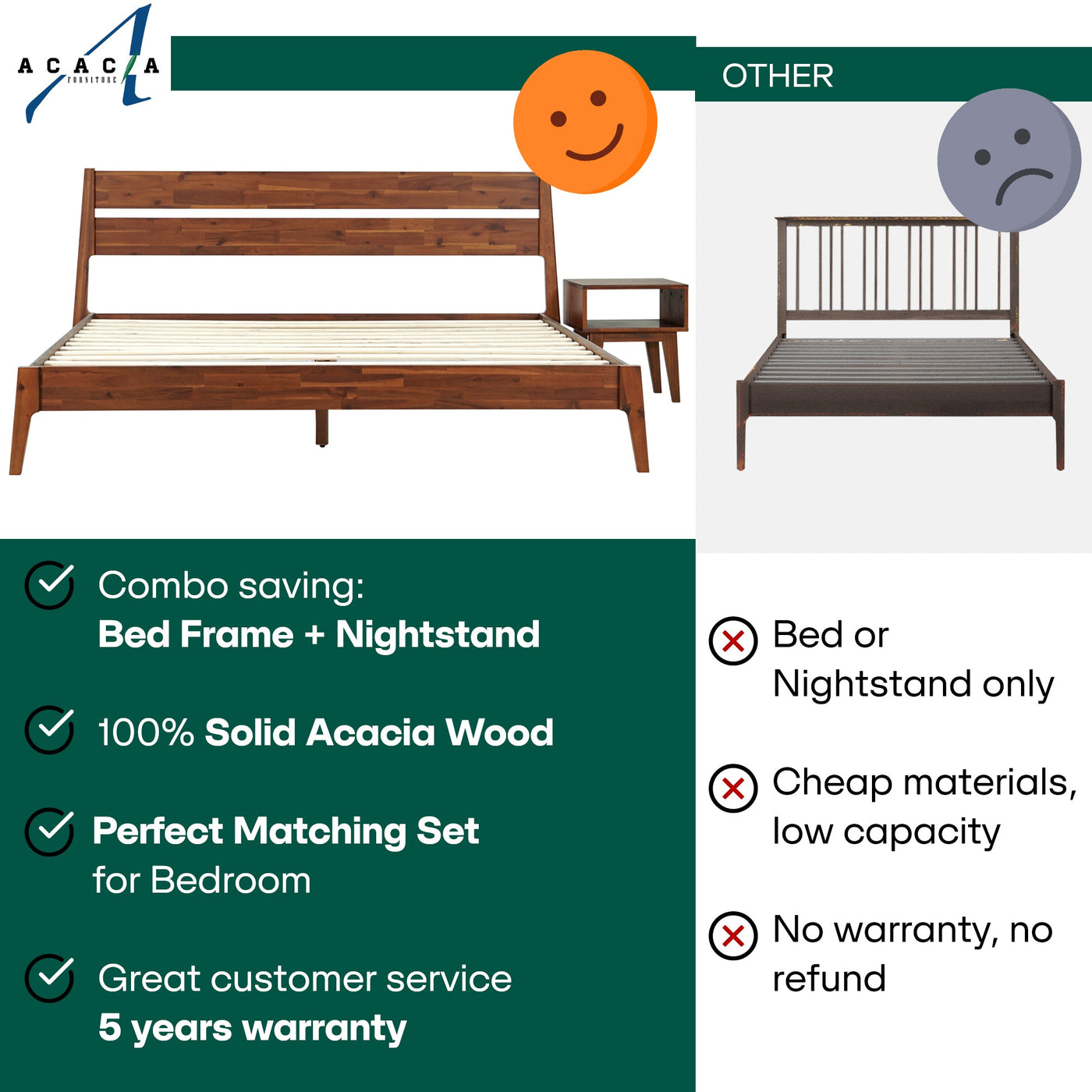 [Buy 1 Get 1] Callisto Solid Wood Bed Frame and Nightstand by Megsu