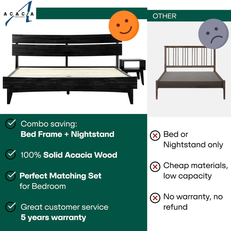 [Buy 1 Get 1] Aurora Solid Wood Bed Frame & Nightstand by Megsu