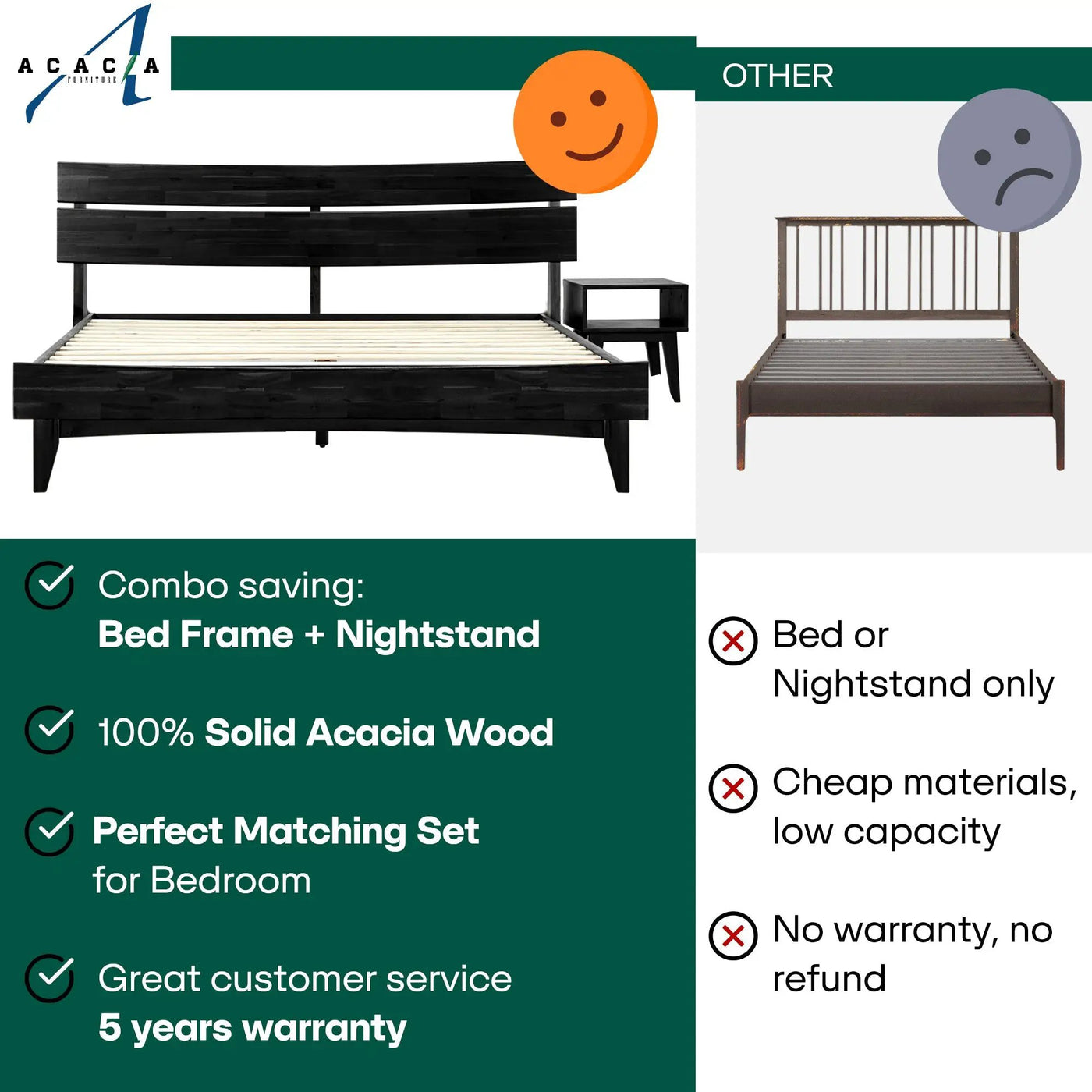 [Buy 1 Get 1] Aurora Solid Wood Bed Frame & Nightstand by Megsu