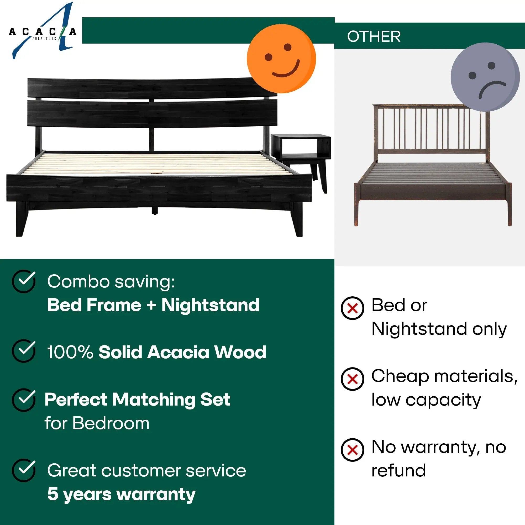 [Buy 1 Get 1] Aurora Solid Wood Bed Frame & Nightstand by Megsu