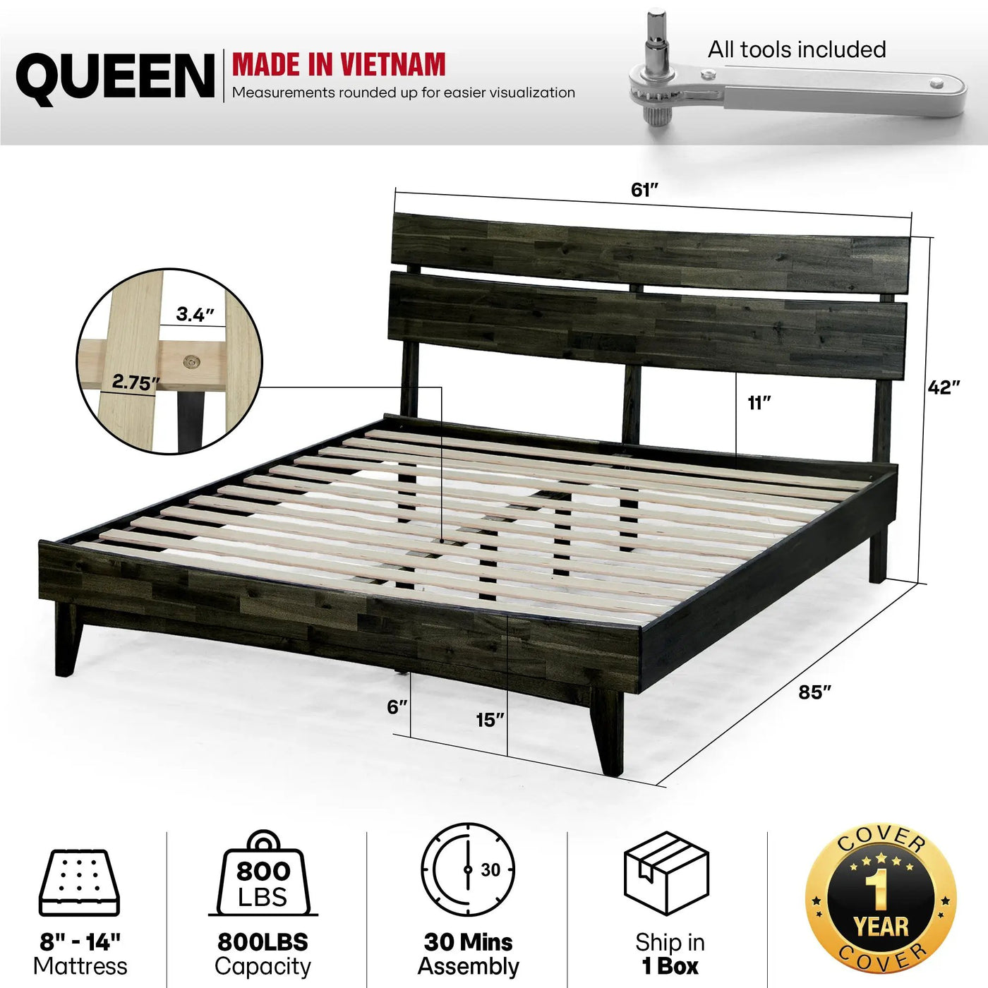 Aurora Solid Wood Bed Frame by Megsu
