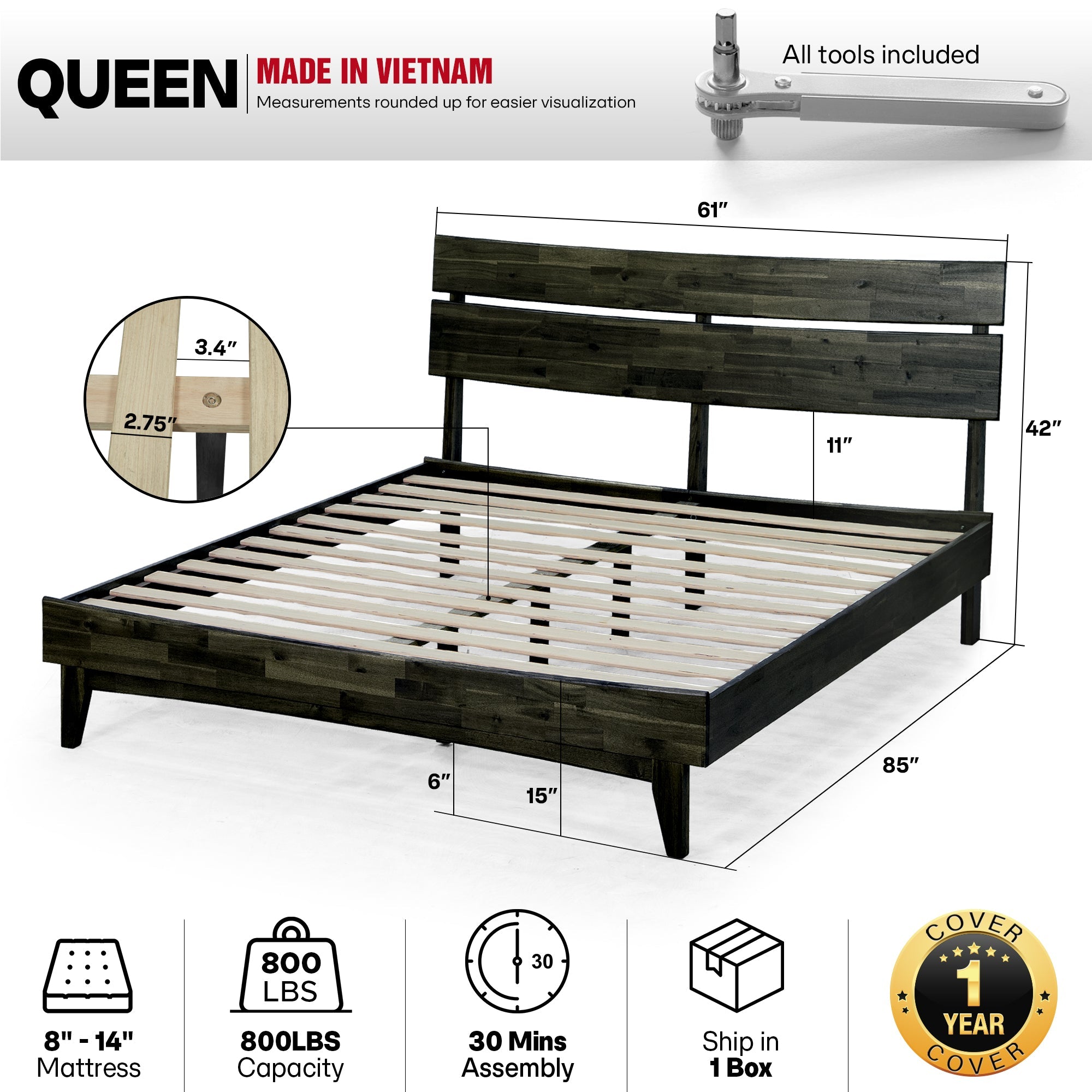 Aurora Solid Wood Bed Frame by Megsu