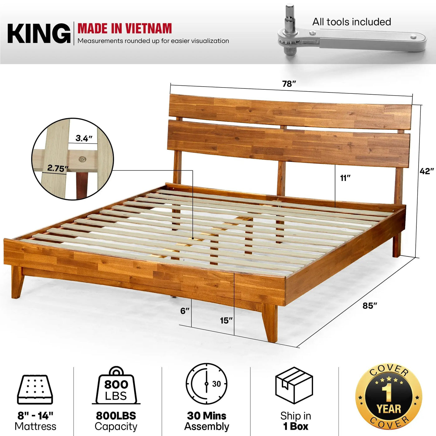 Aurora Solid Wood Bed Frame by Megsu