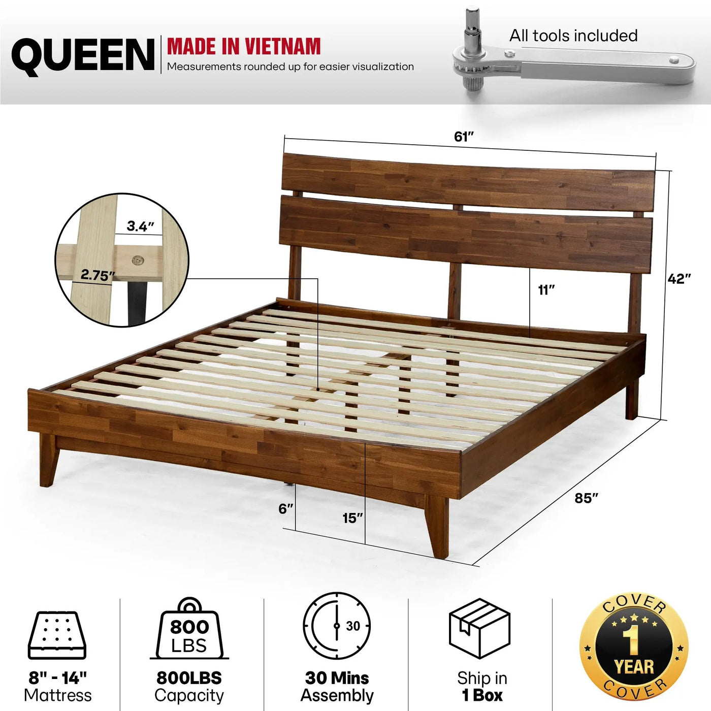Aurora Solid Wood Bed Frame by Megsu