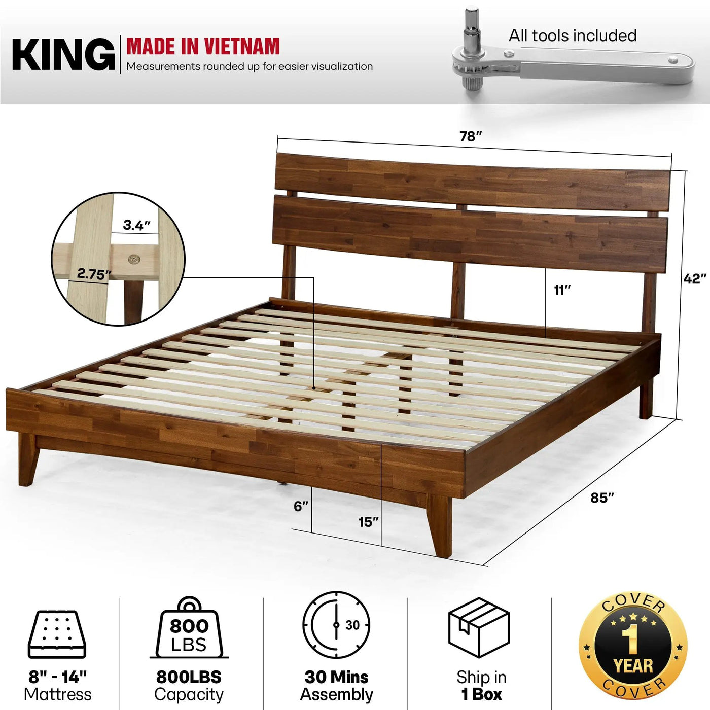 Aurora Solid Wood Bed Frame by Megsu
