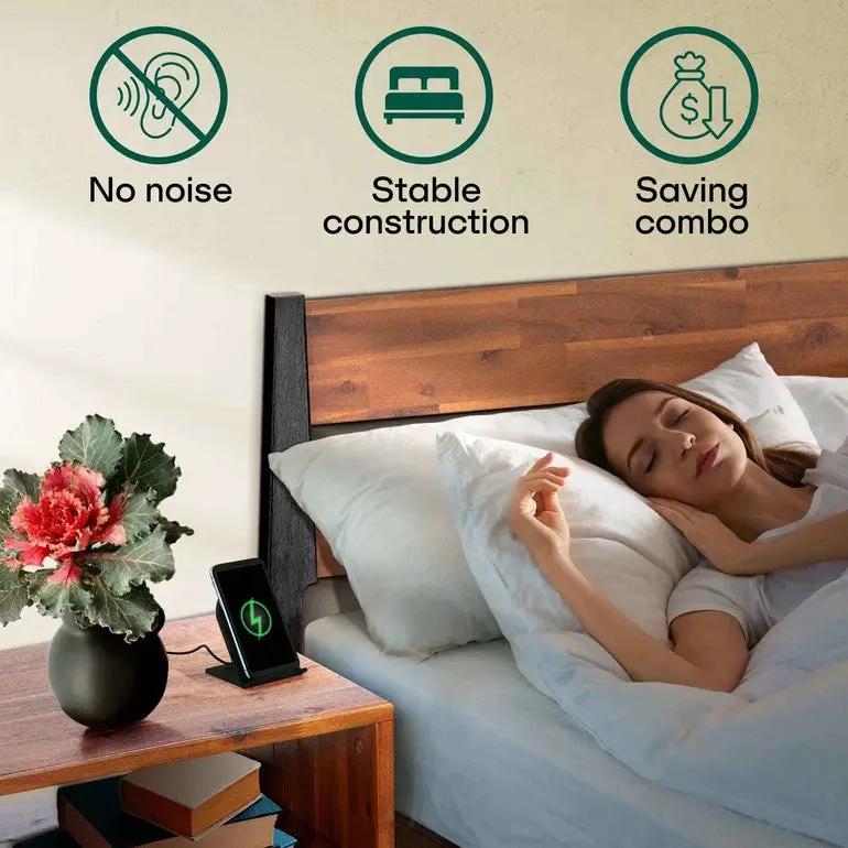 [Buy 1 Get 1] Callisto Solid Wood Bed Frame and Nightstand by Megsu