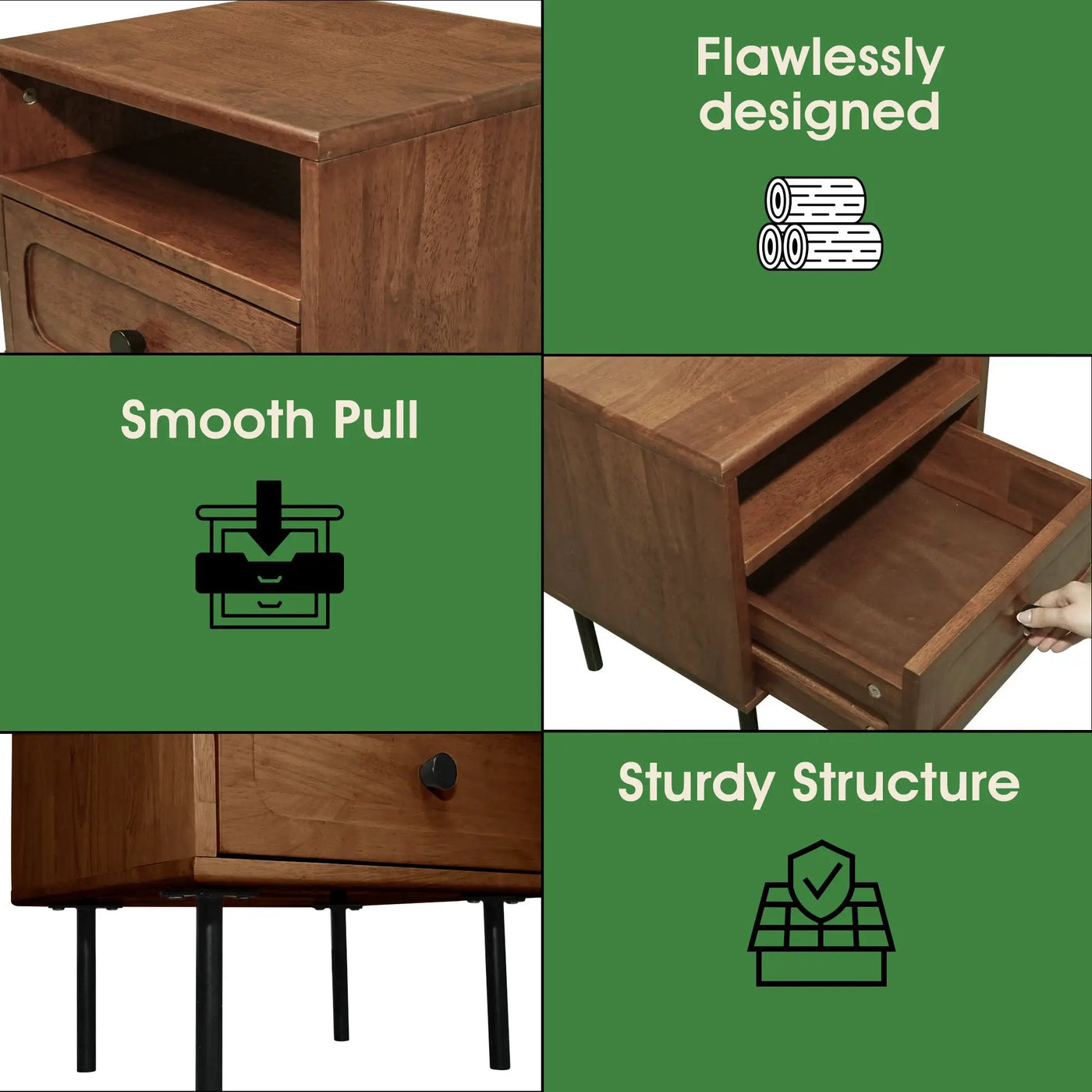 Savana Solid Wood Single-Drawer Nightstand by Megsu