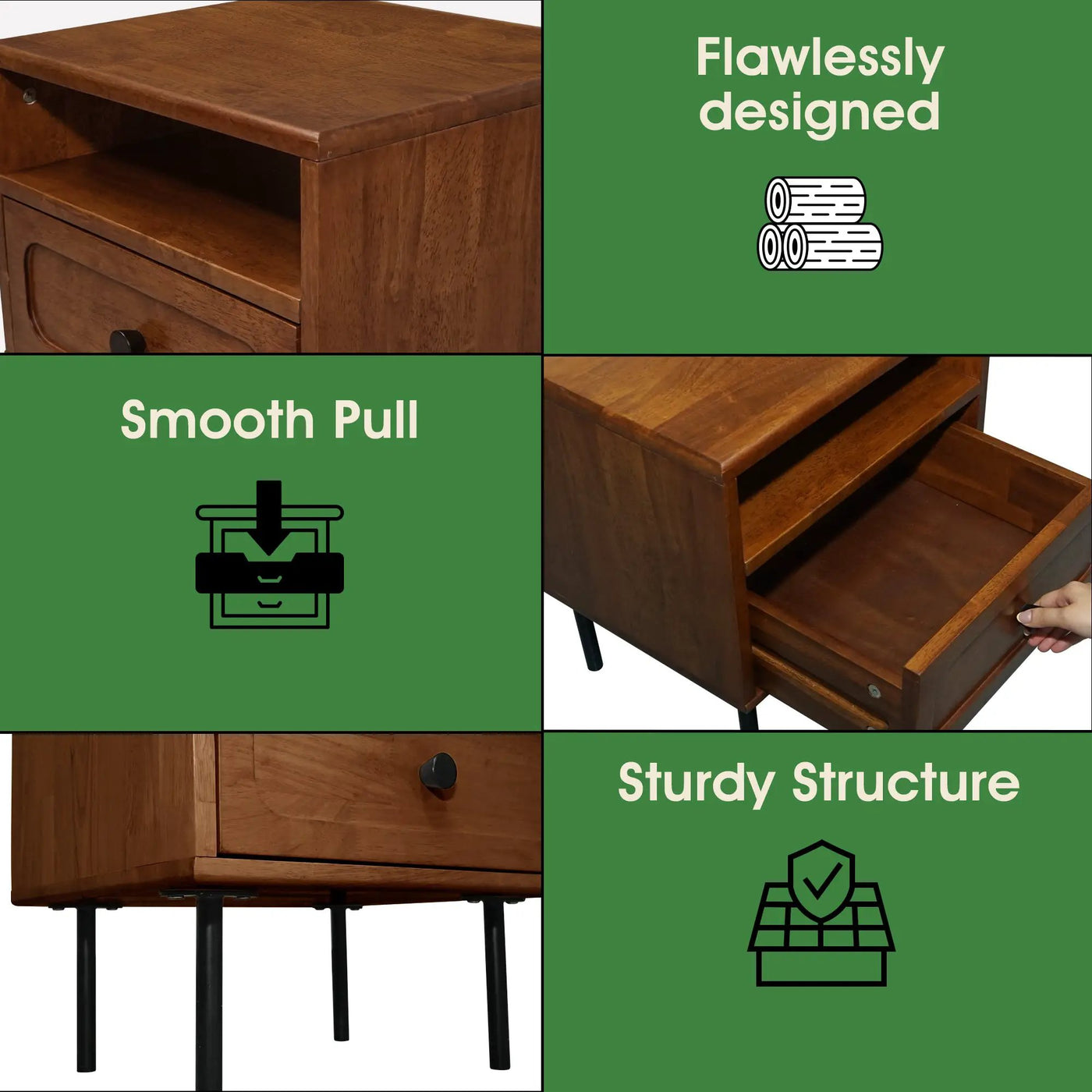 Savana Solid Wood Single-Drawer Nightstand by Megsu