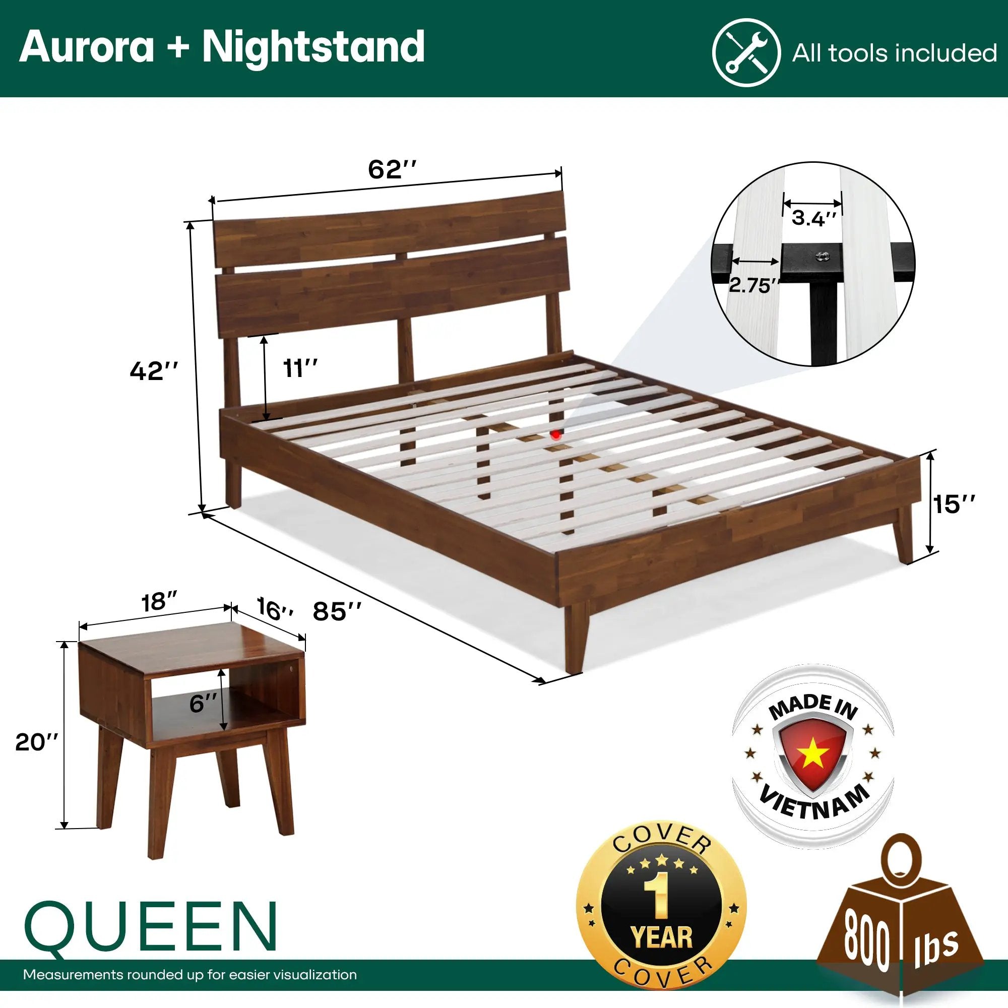 Aurora Solid Wood Bed Frame by Megsu