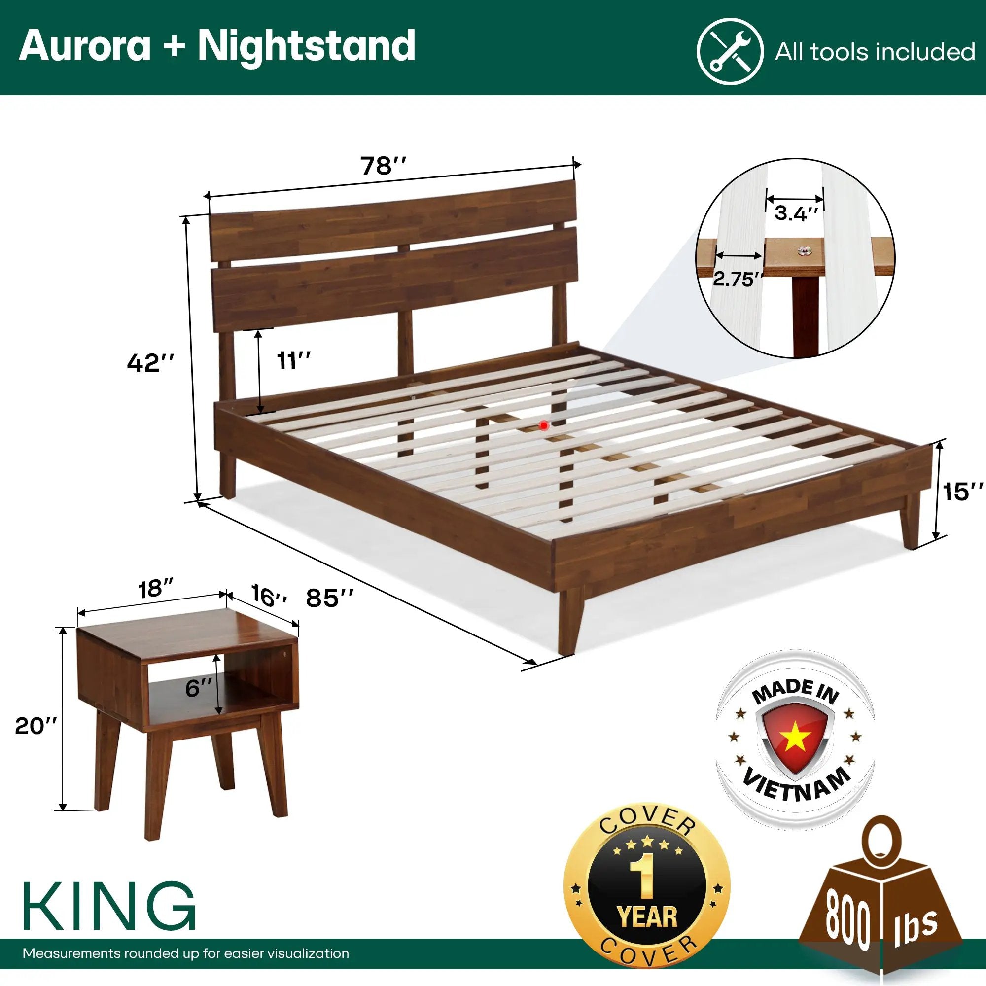 Aurora Solid Wood Bed Frame by Megsu