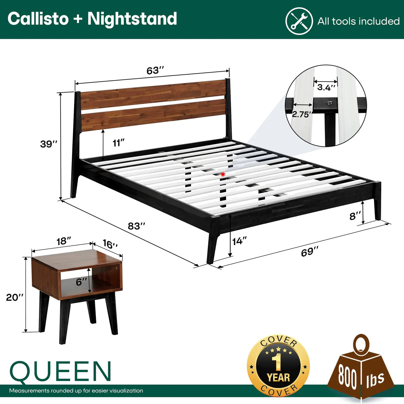 Callisto Solid Wood Bed Frame by Megsu