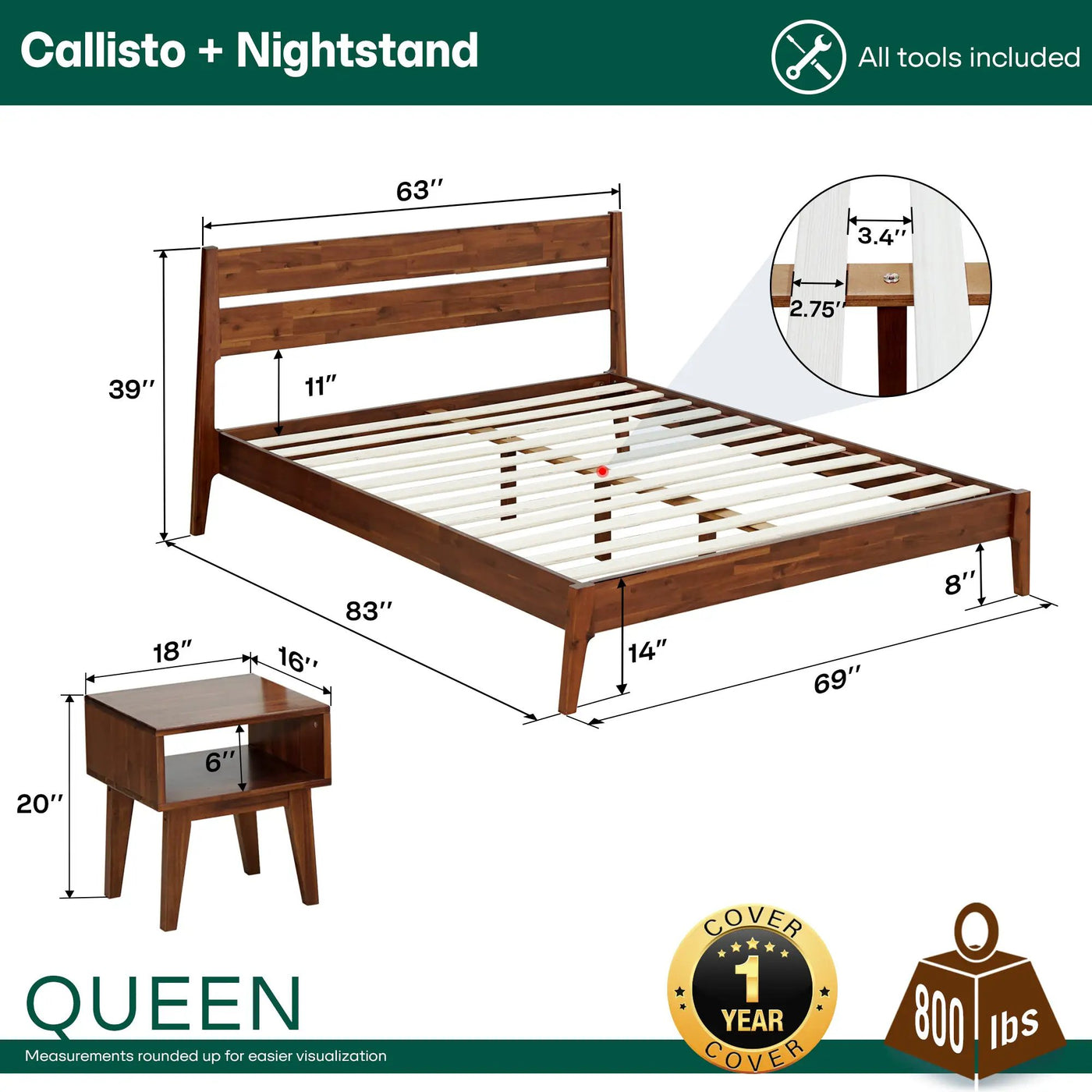 Callisto Solid Wood Bed Frame by Megsu