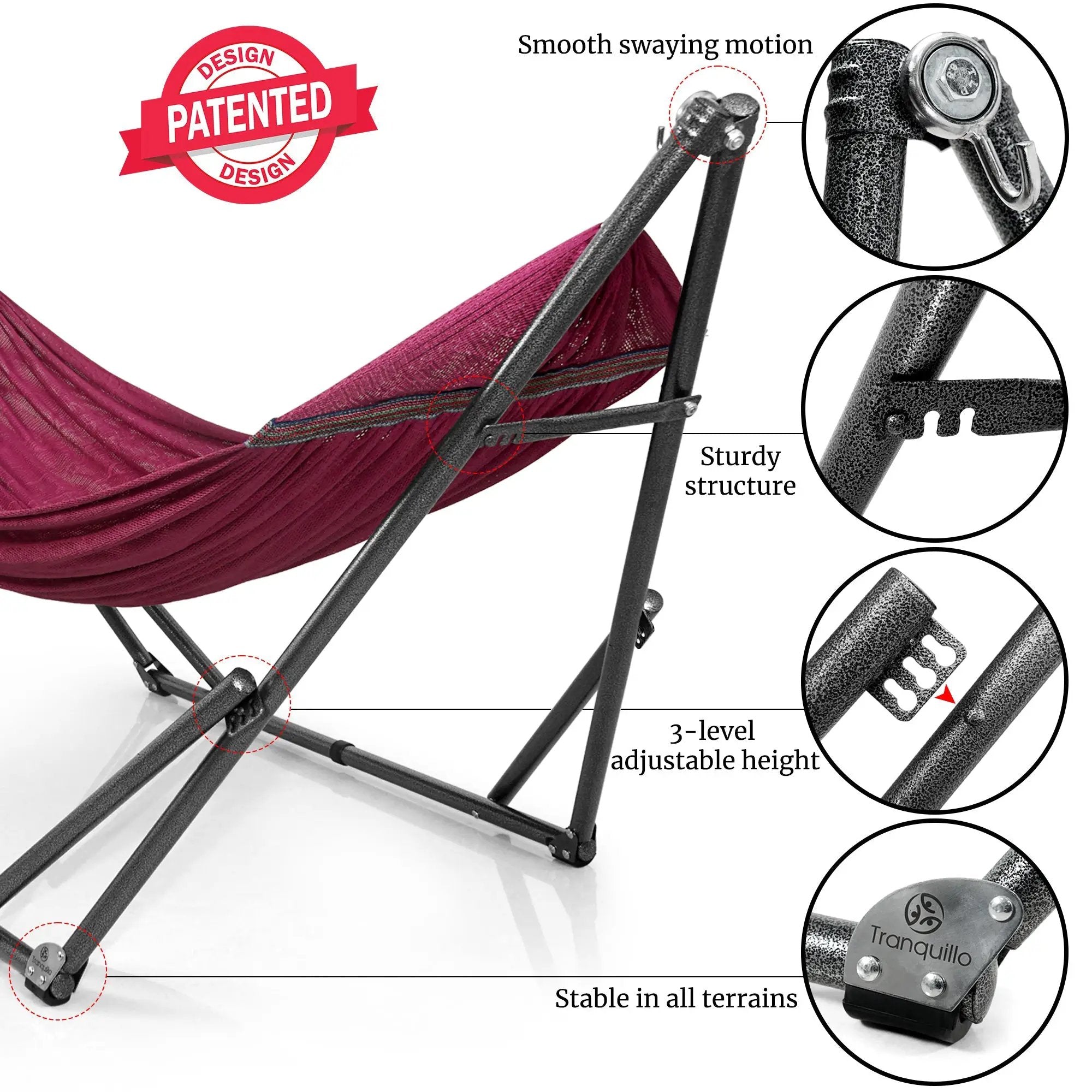 Tranquillo Universal Hammock with Medium Size Stands for Ultimate Relaxation - Ideal Universal Hammock Stands - Medium Size by Megsu