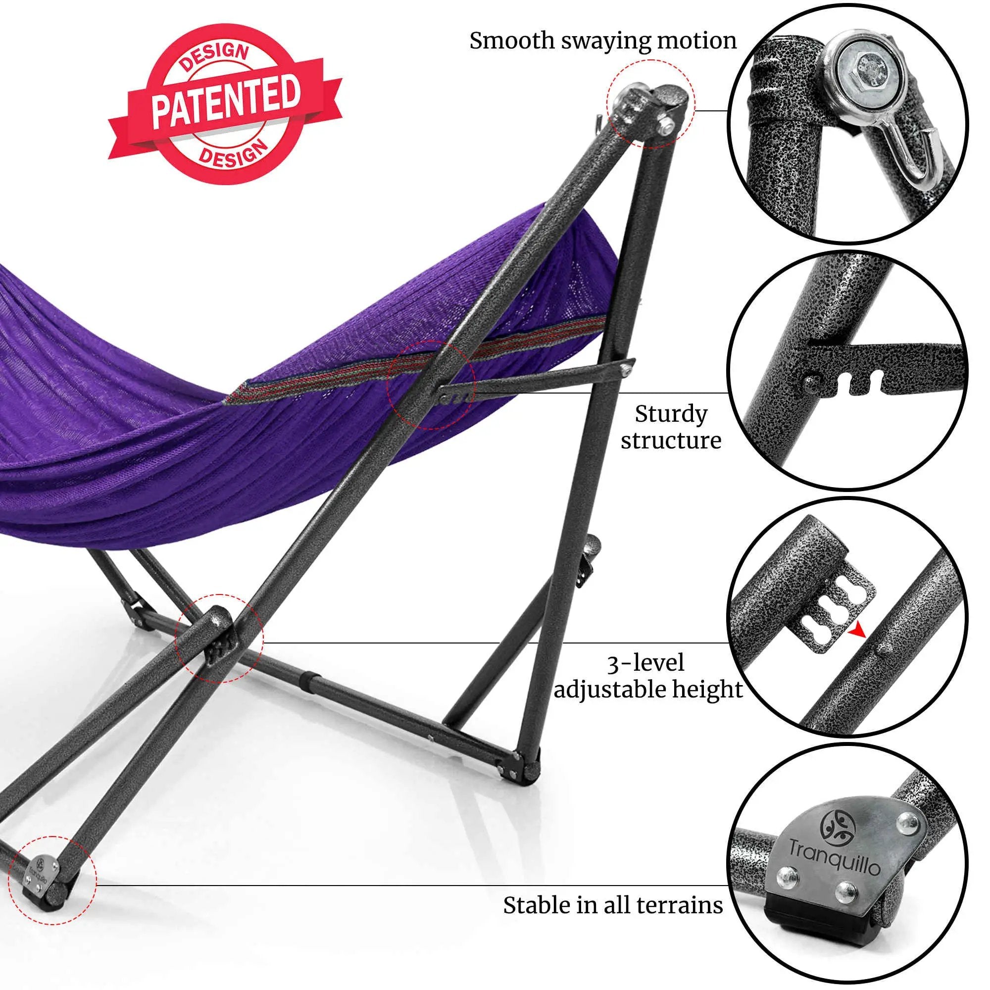 Tranquillo Universal Hammock with Medium Size Stands for Ultimate Relaxation - Ideal Universal Hammock Stands - Medium Size by Megsu