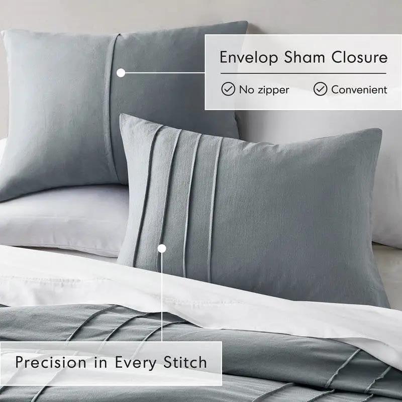 Full/Queen size Pleated Pre-Washed Microfiber Comforter Set in Blue Grey by HomePacific