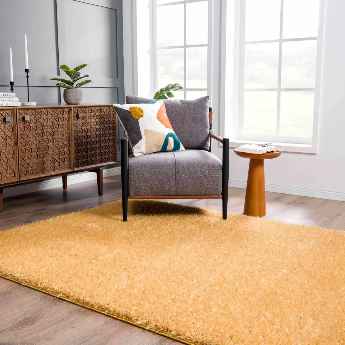 Faina Solid Gold Shag Washable Area Rug - Clearance, installed in a room 4