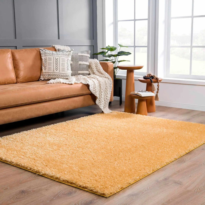 Faina Solid Gold Shag Washable Area Rug - Clearance by Boutique Rugs