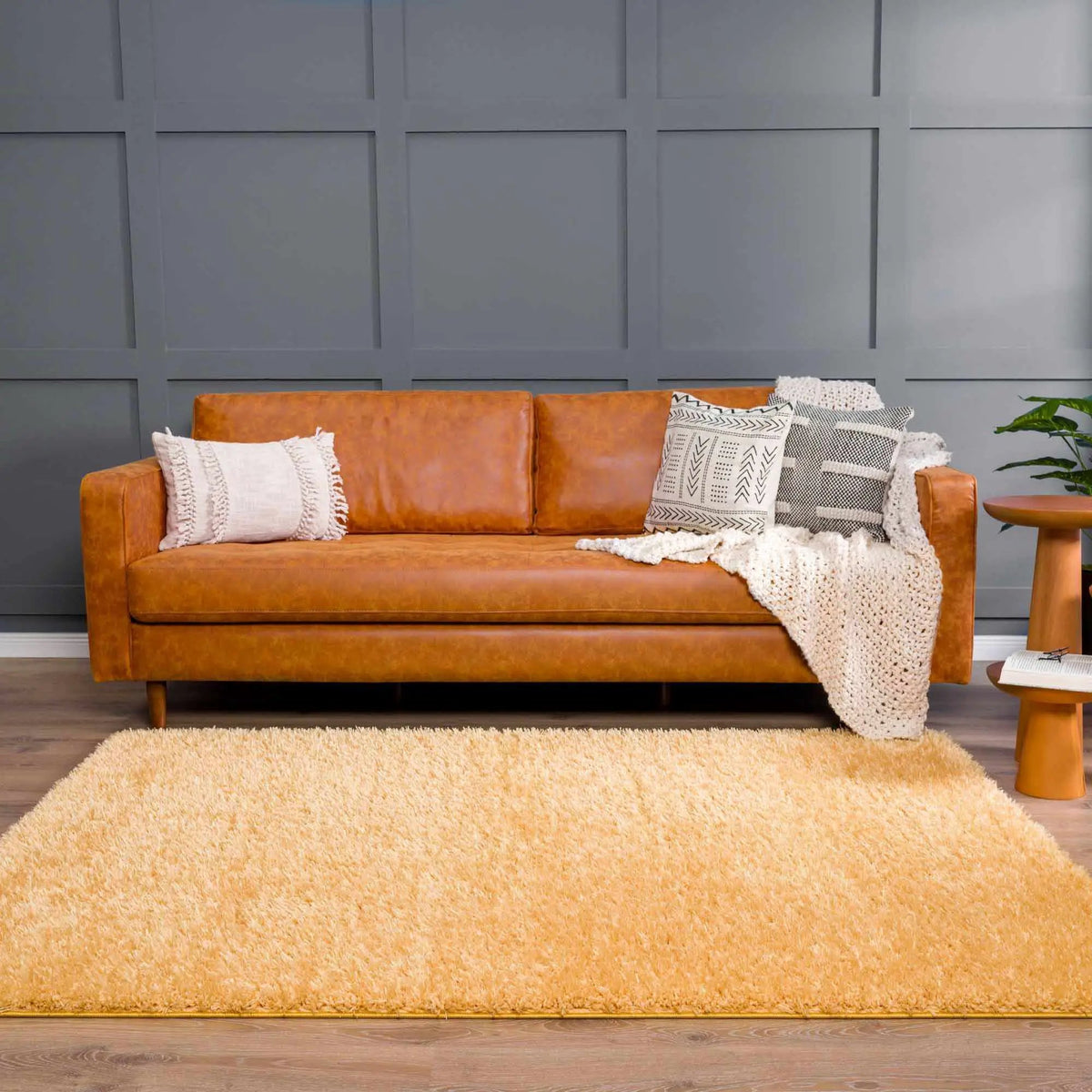 Faina Solid Gold Shag Washable Area Rug - Clearance, installed in a room 2
