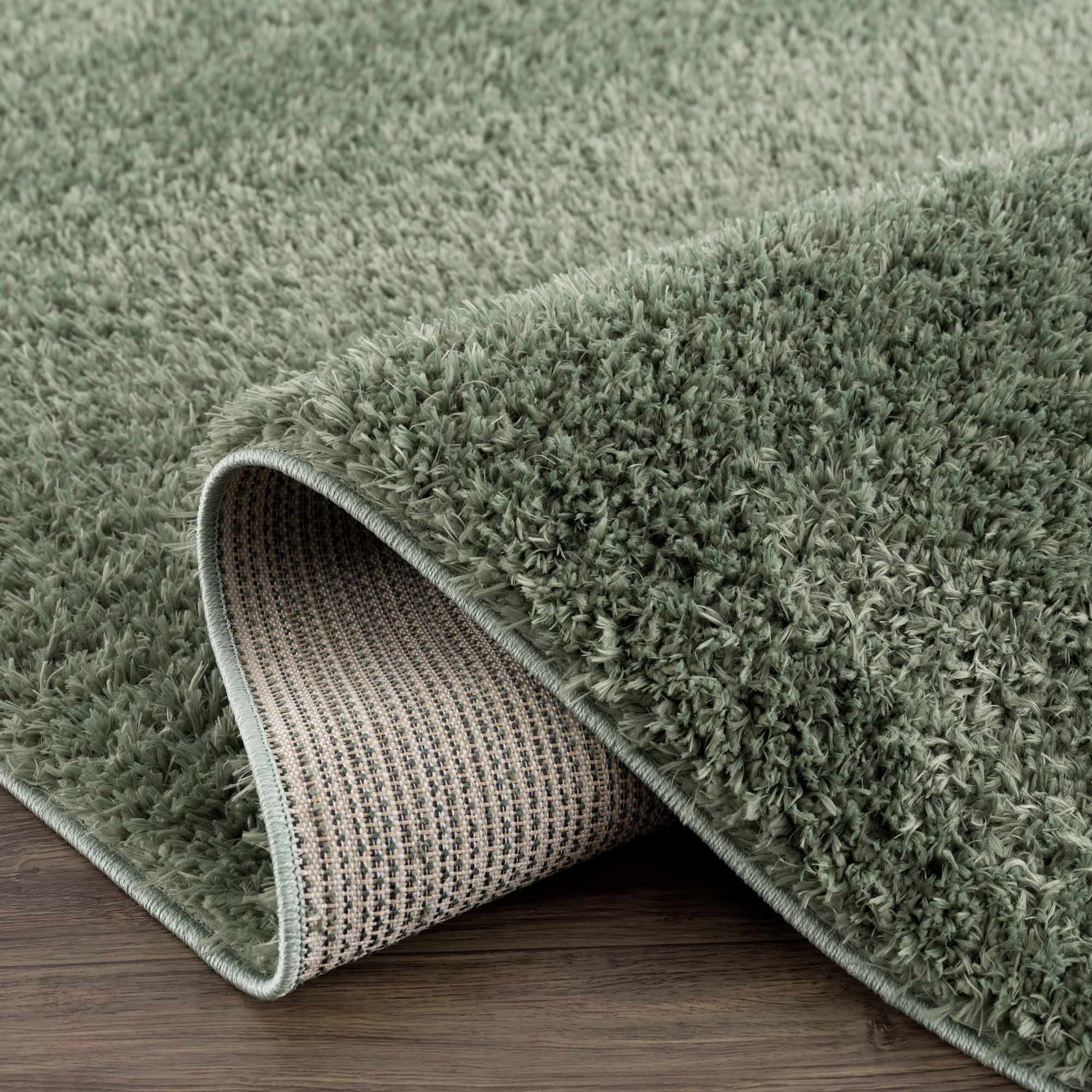 Faina Solid Green Shag Washable Area Rug - Clearance by Boutique Rugs