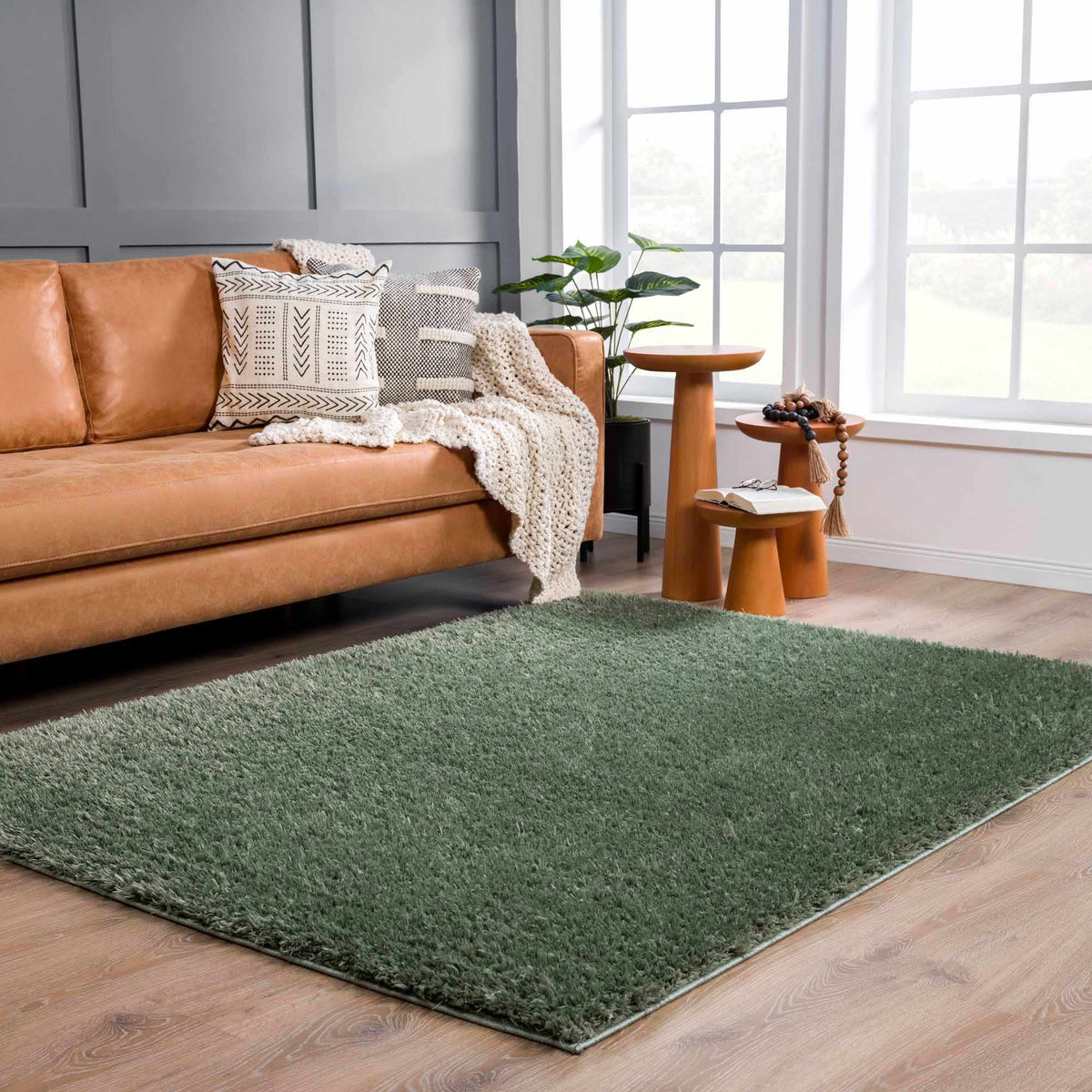 Faina Solid Green Shag Washable Area Rug - Clearance, installed in a room 4