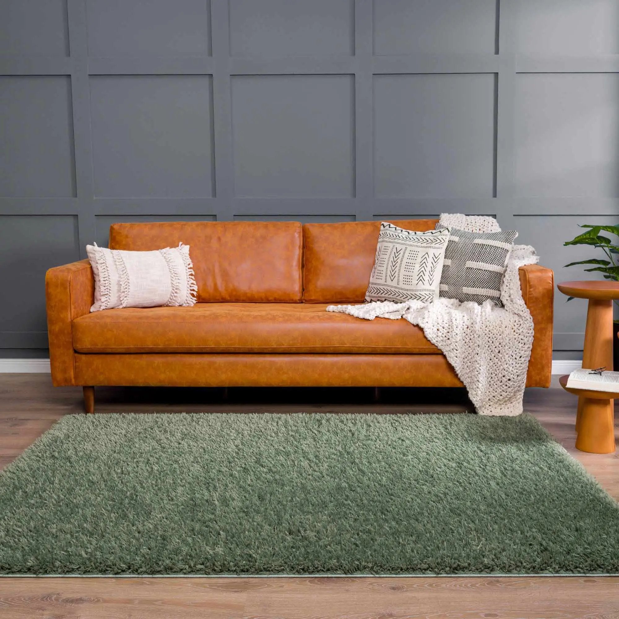 Faina Solid Green Shag Washable Area Rug - Clearance by Boutique Rugs