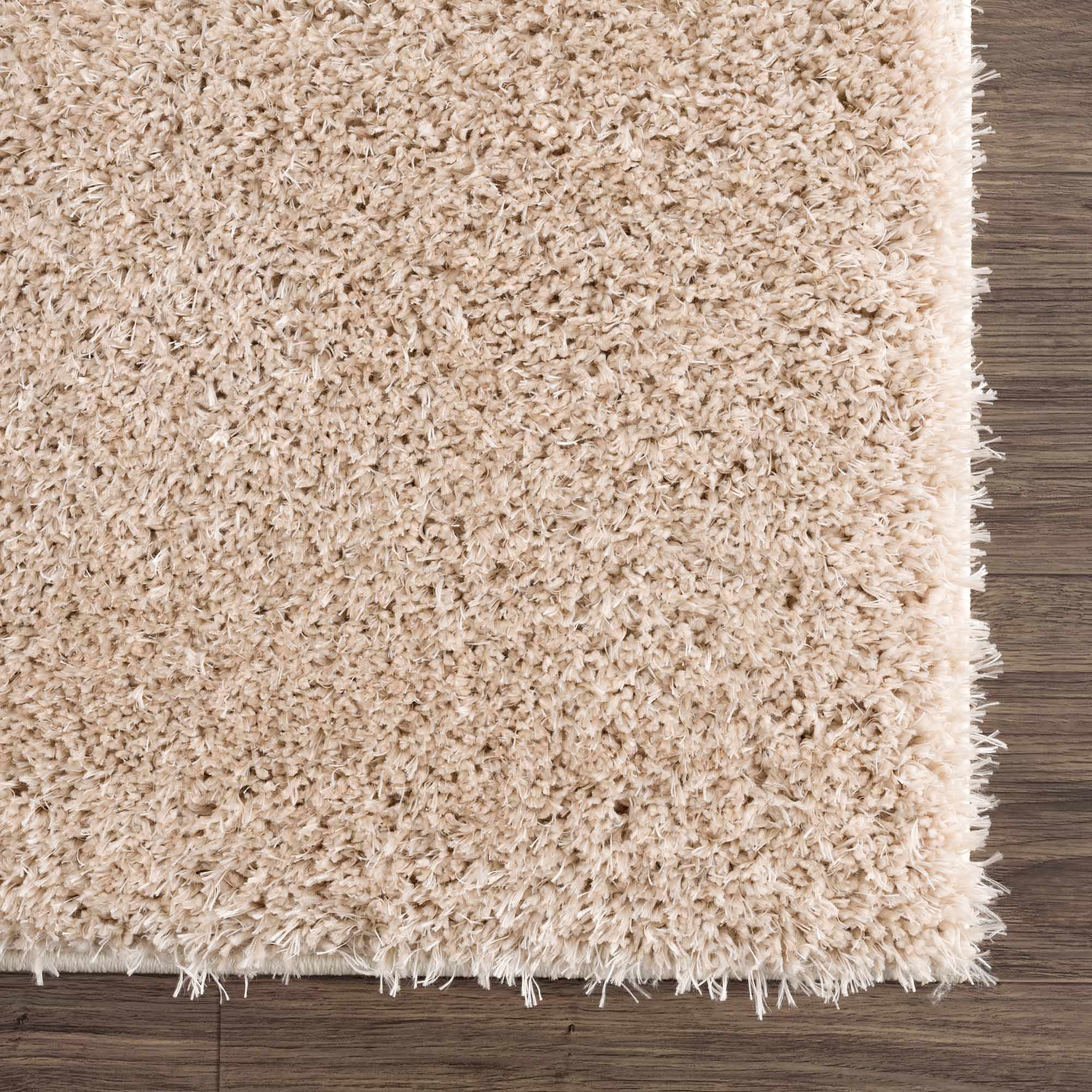 Faina Solid Beige Shag Rug Washable by Hauteloom