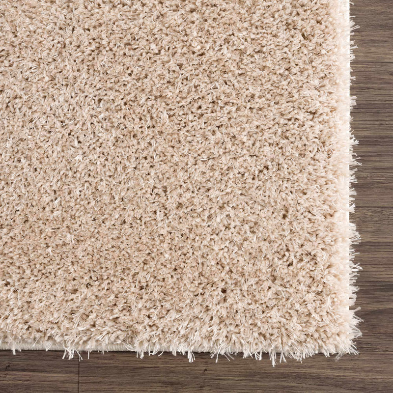Faina Solid Beige Shag Rug Washable by Hauteloom