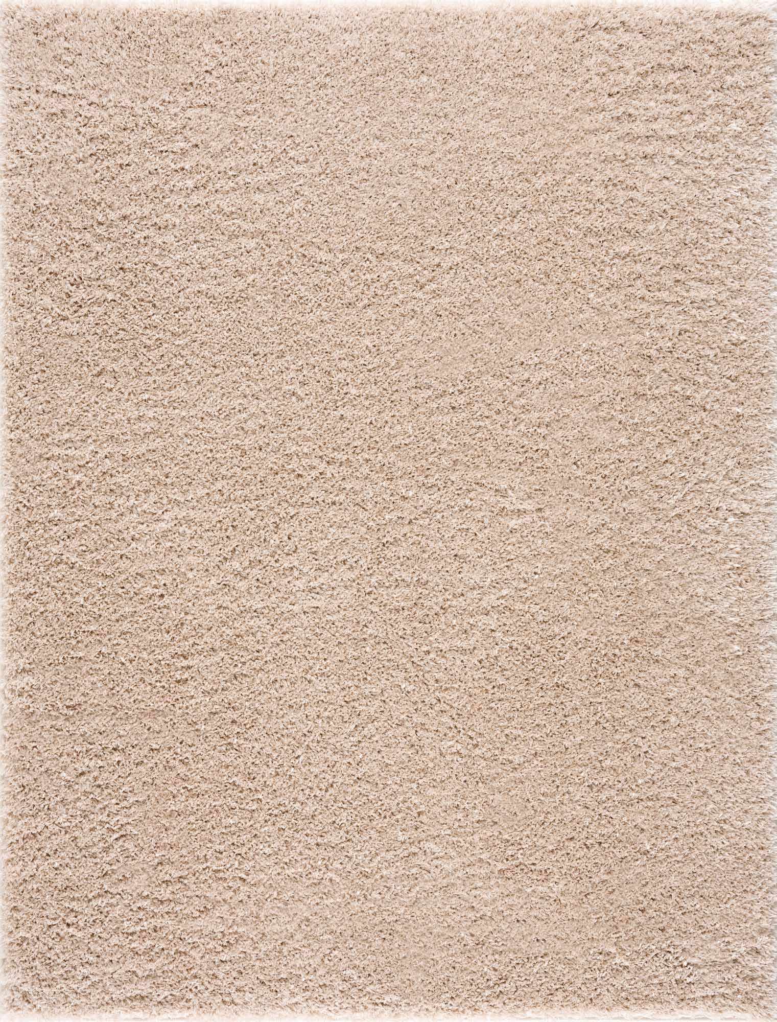 Faina Solid Beige Shag Rug Washable by Hauteloom