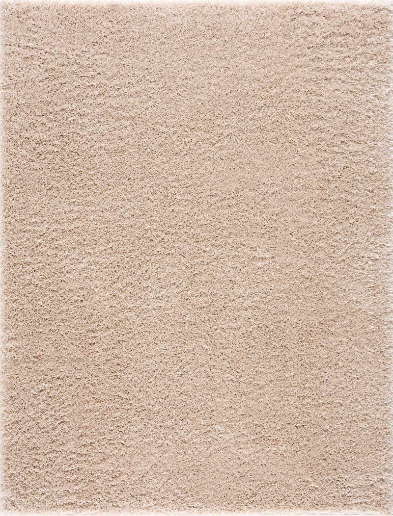Faina Solid Beige Shag Rug Washable by Hauteloom