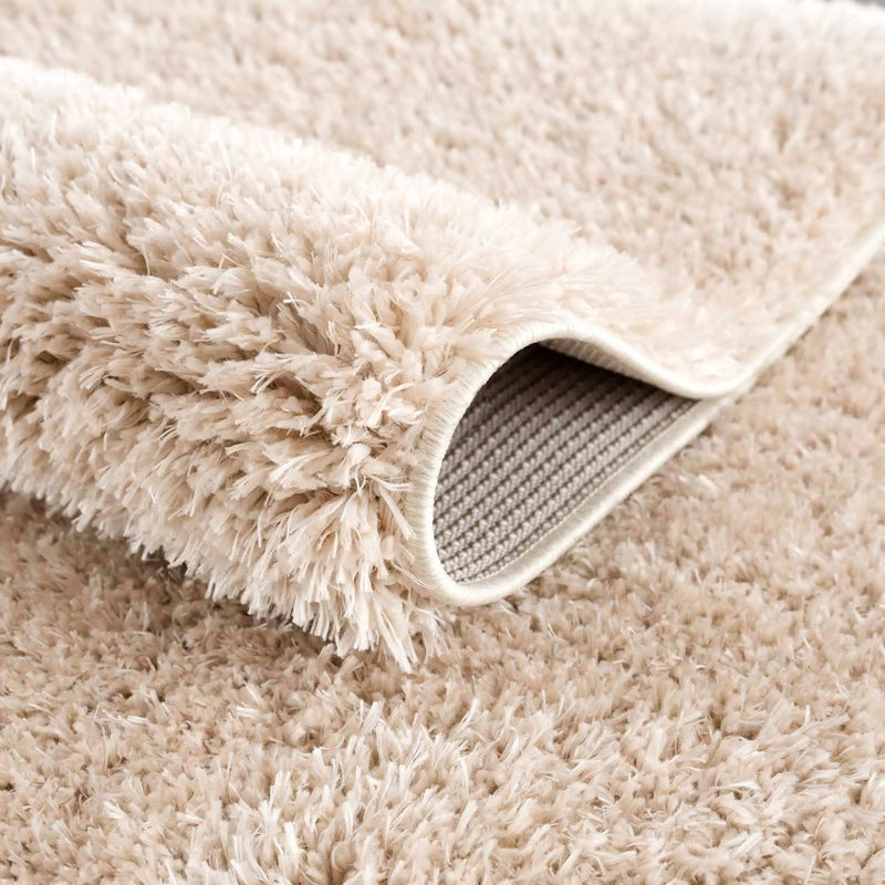 Faina Solid Beige Shag Rug Washable by Hauteloom