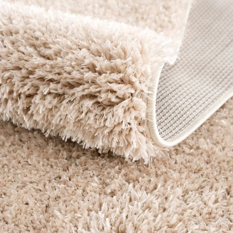 Faina Solid Beige Shag Rug Washable by Hauteloom
