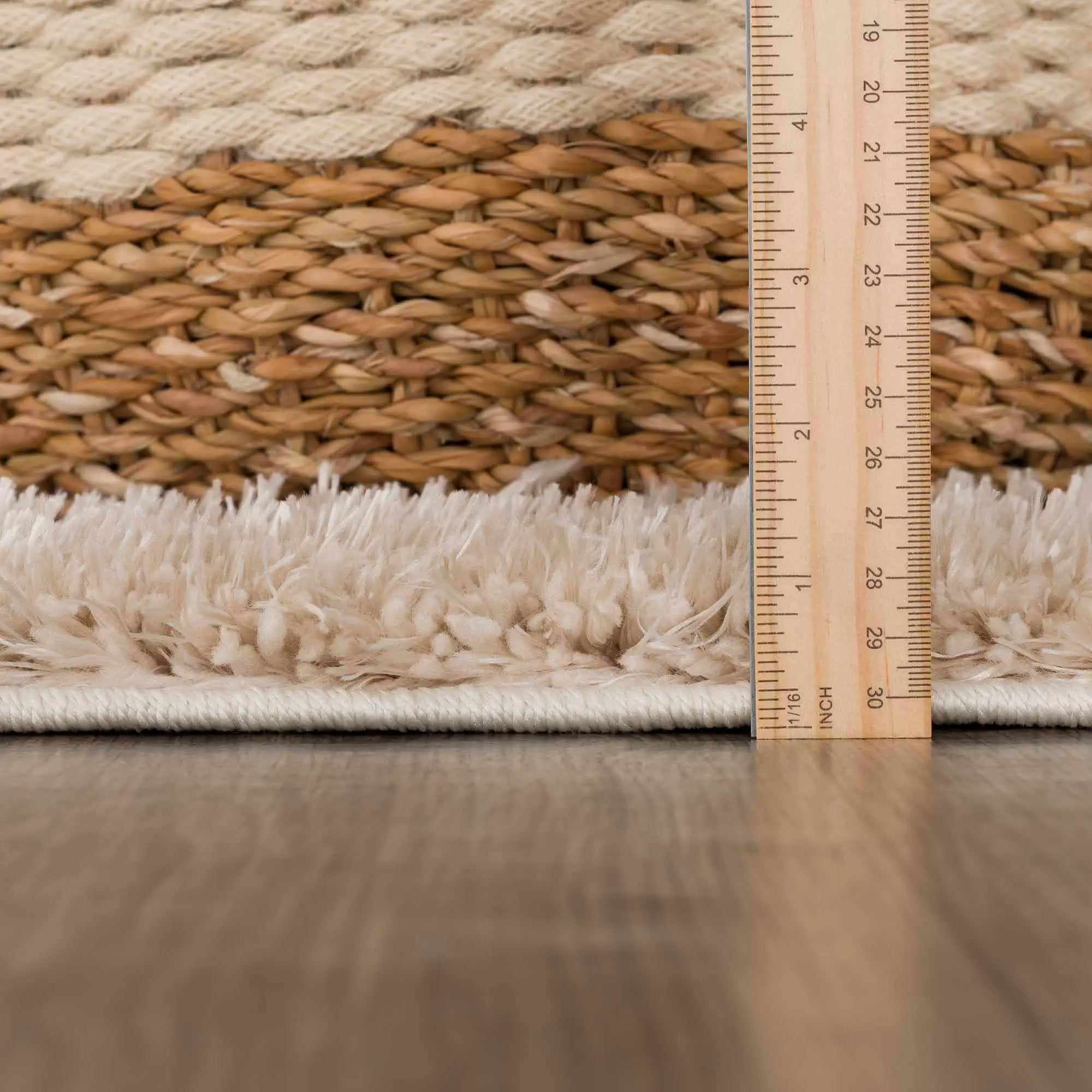 Faina Solid Beige Shag Rug Washable by Hauteloom