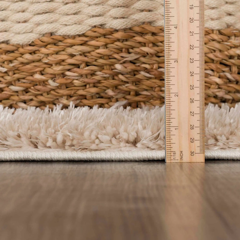 Faina Solid Beige Shag Rug Washable by Hauteloom
