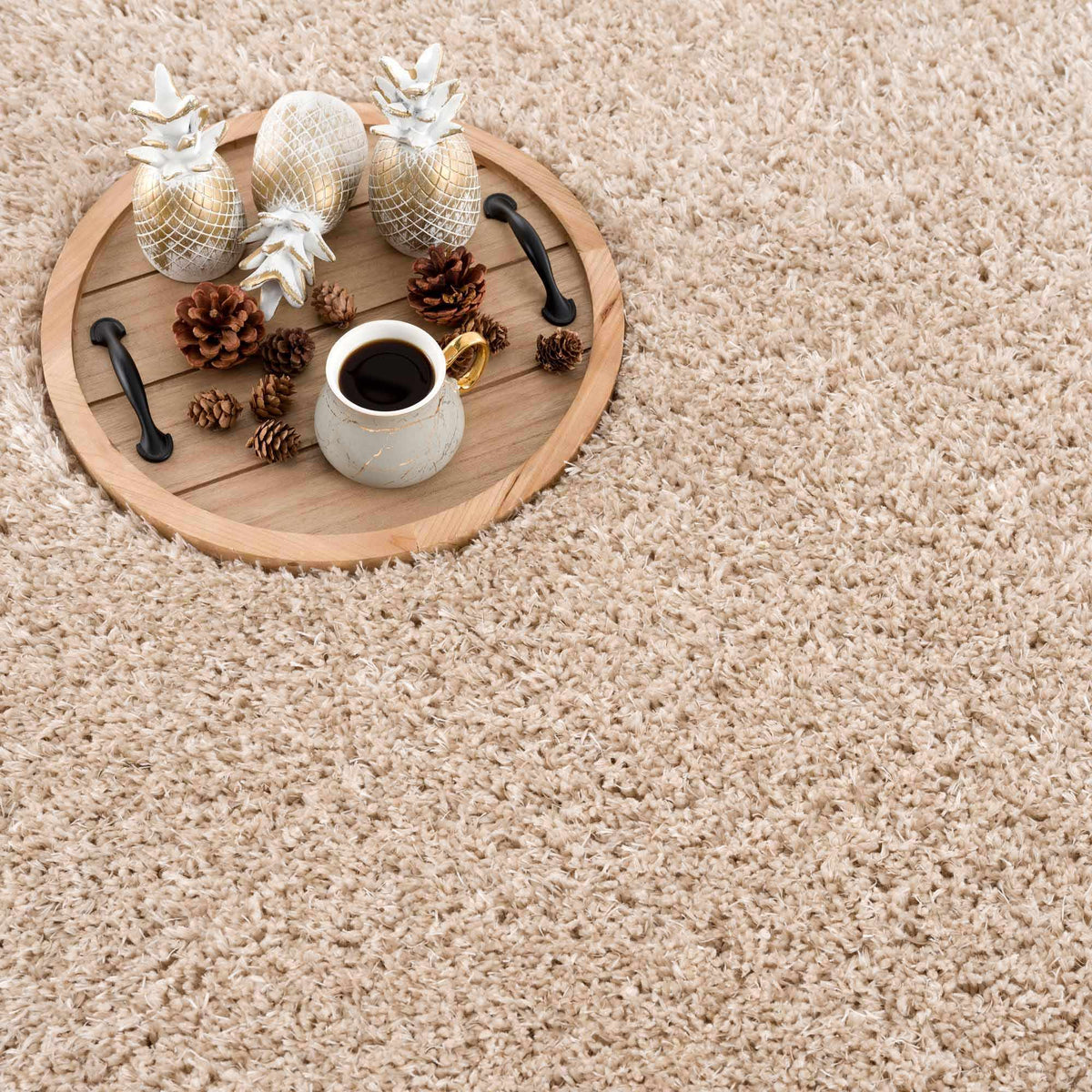 Faina Solid Beige Shag Rug Washable, photo 13 of 17