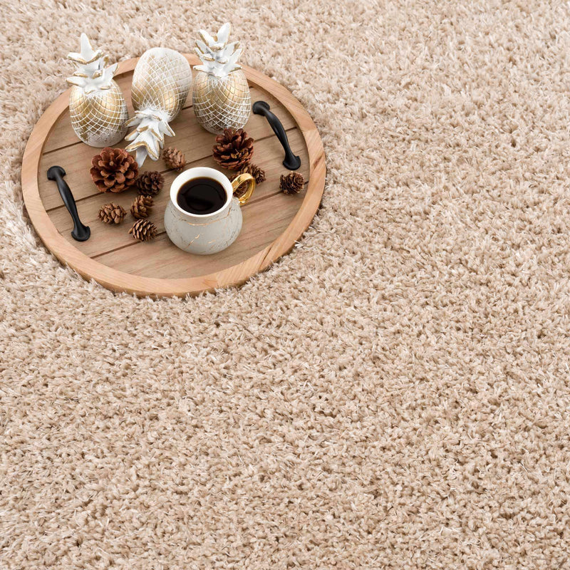Faina Solid Beige Shag Rug Washable by Hauteloom