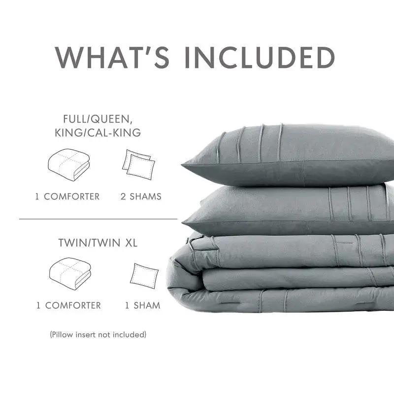 King size Pleated Pre-Washed Microfiber Comforter Set in Blue Grey by HomePacific