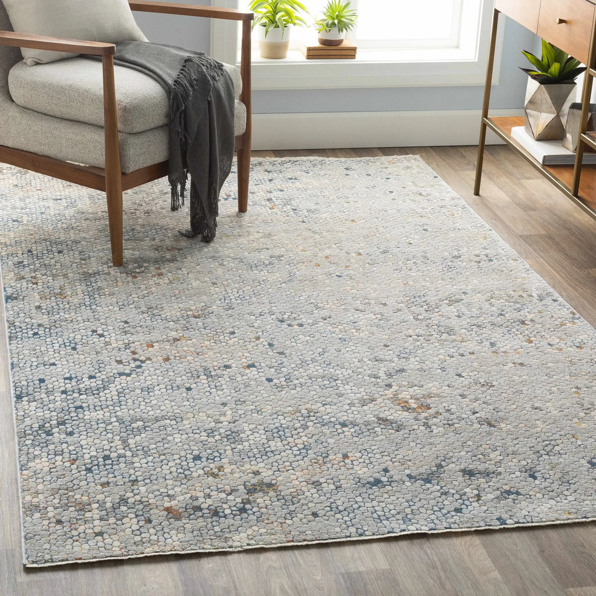 Hamler Honeycomb Mosaic Rug, installed in a room