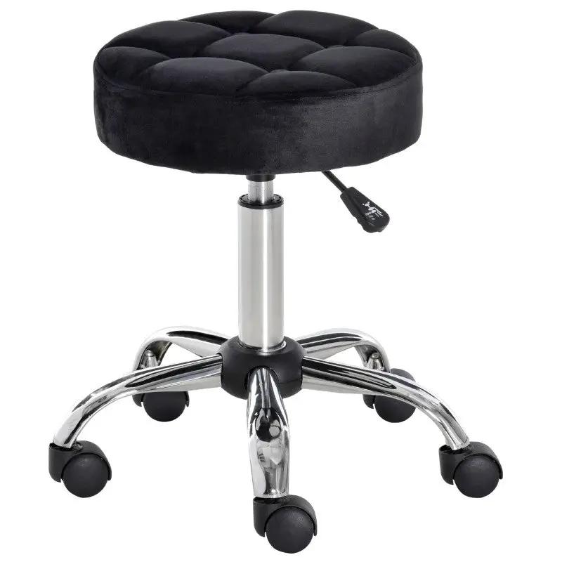 Black Button Tufted Adjustable Rolling Massage Swivel Salon Stool by HomePacific