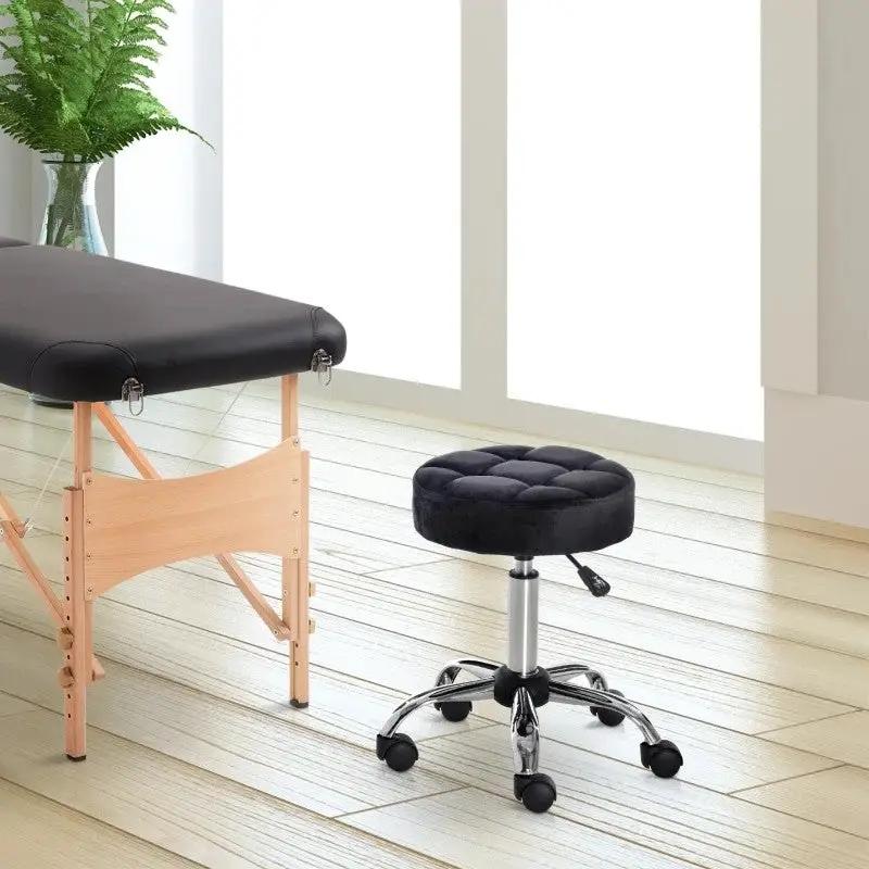 Black Button Tufted Adjustable Rolling Massage Swivel Salon Stool by HomePacific