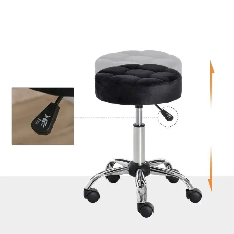 Black Button Tufted Adjustable Rolling Massage Swivel Salon Stool by HomePacific