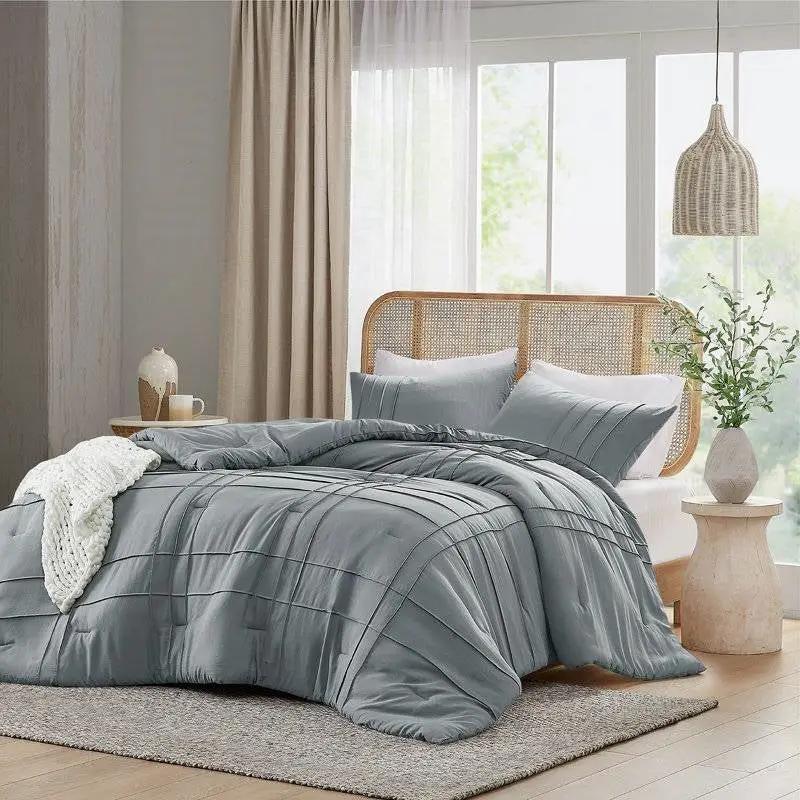 Twin/Twin XL Pleated Pre-Washed Microfiber Comforter Set in Blue Grey by HomePacific
