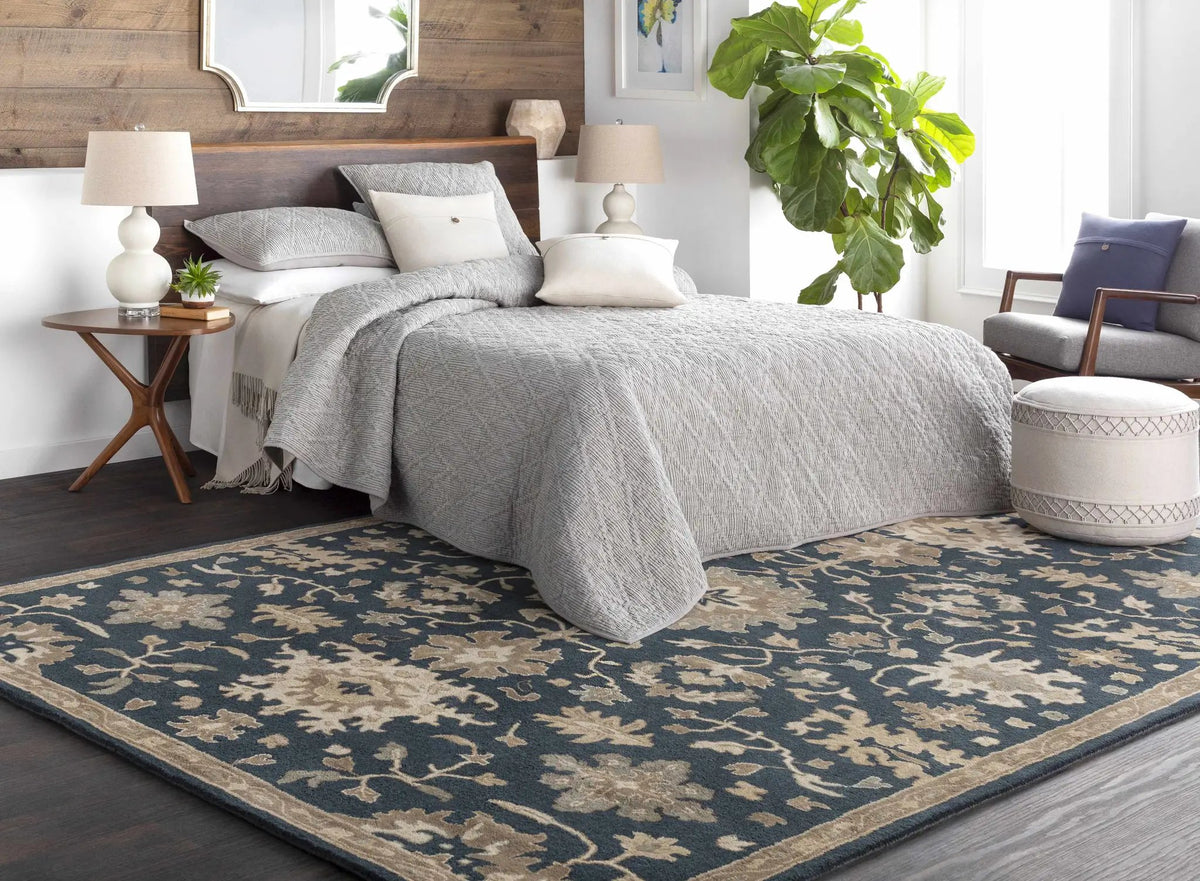 Caesar 1154 Navy Wool Rug, installed in a room 3