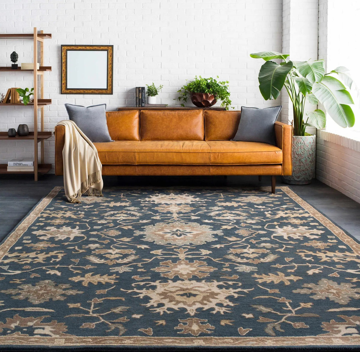Caesar 1154 Navy Wool Rug, installed in a room
