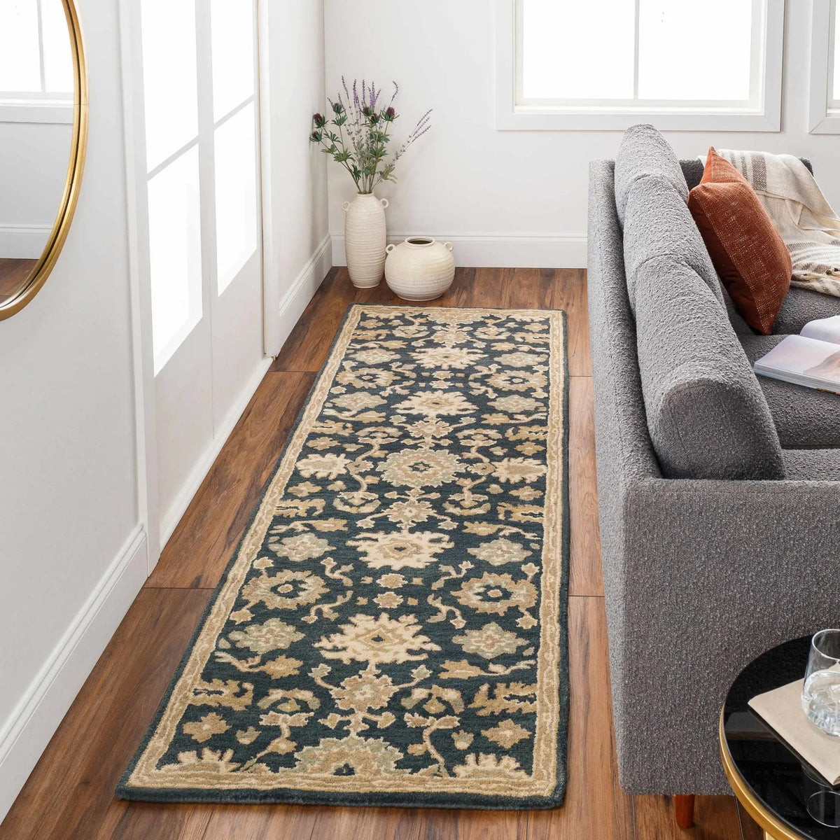 Caesar 1154 Navy Wool Rug, installed in a room 2