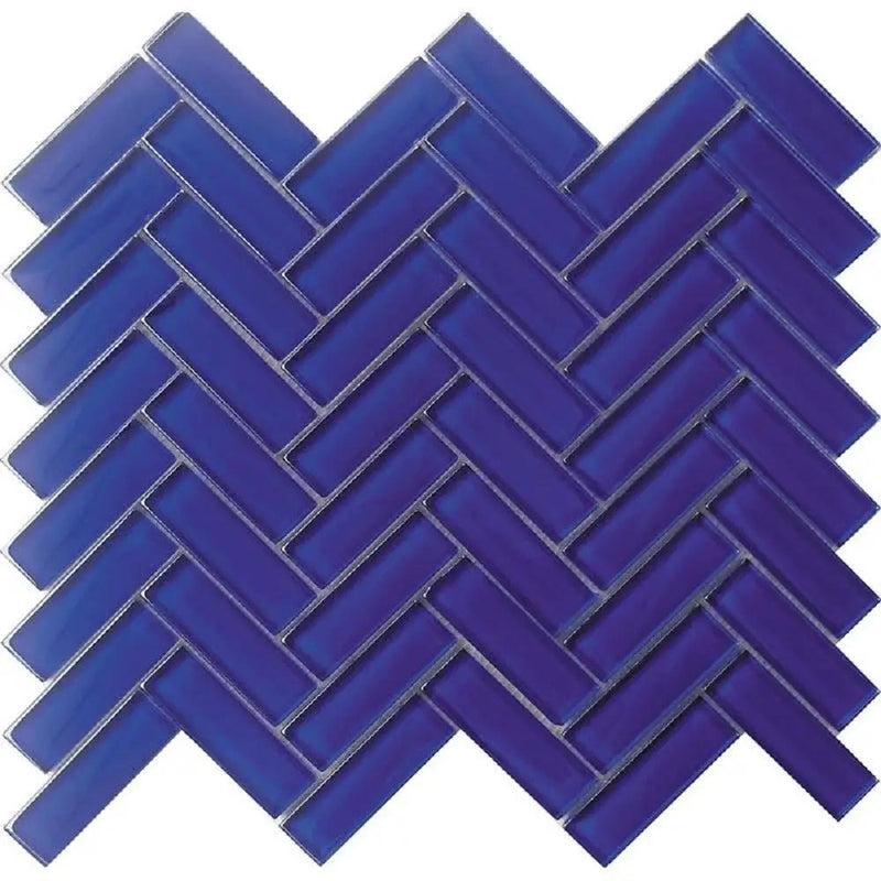 Cobalt Blue 11x13 Glossy Herringbone Glass Mosaic Tile (5 pack, 4.8125 sq ft/case) by Apollo Tile