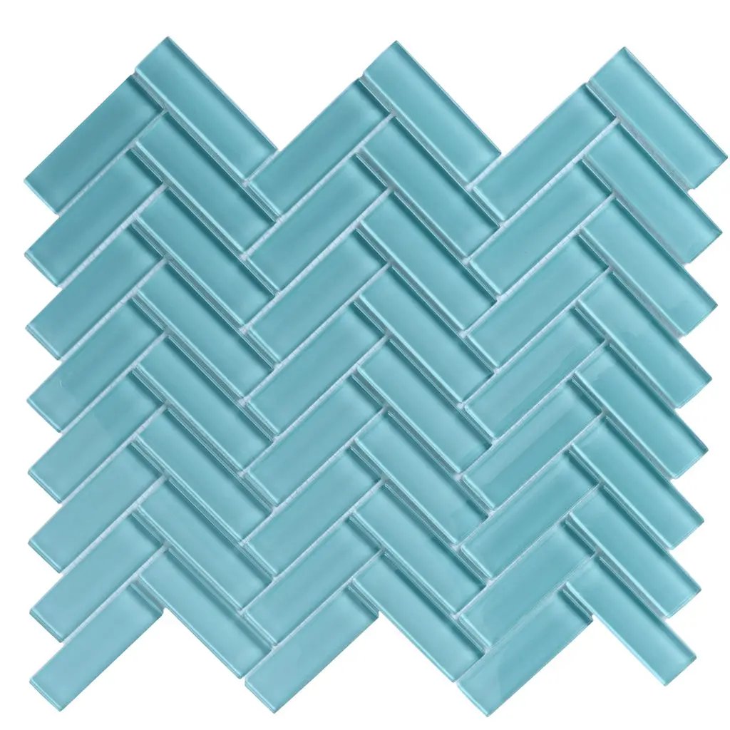 Sky Blue 11x13 Glossy Herringbone Glass Mosaic Tile (5 pack, 4.8125 sq ft/case) by Apollo Tile