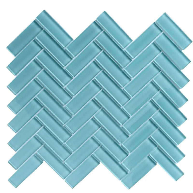 Sky Blue 11x13 Glossy Herringbone Glass Mosaic Tile (5 pack, 4.8125 sq ft/case) by Apollo Tile