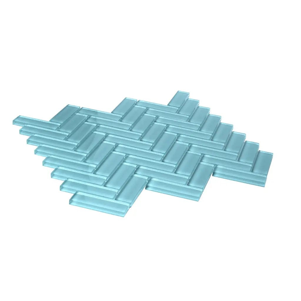 Sky Blue 11x13 Glossy Herringbone Glass Mosaic Tile (5 pack, 4.8125 sq ft/case) by Apollo Tile